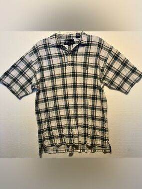 Siegfried L White and Green Plaid Short Sleeve Polo